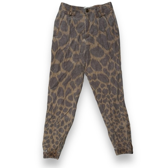 By Anthropologie Tamarind Linen Tapered Jogger Animal Giraffe Print Trouser SZ 2 - Picture 3 of 16